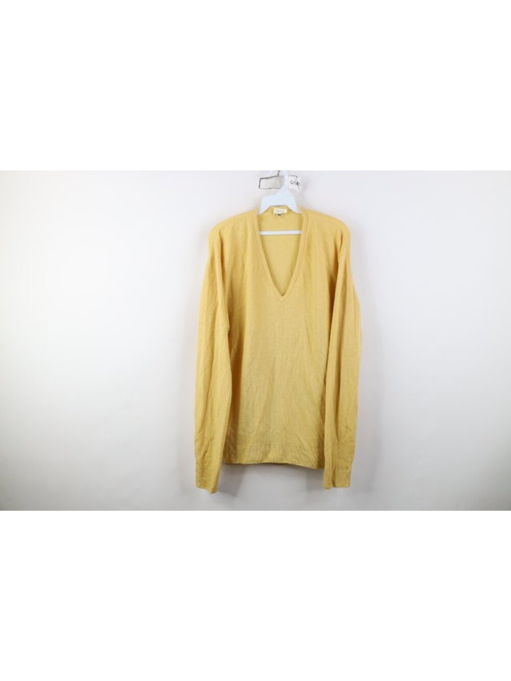 Vintage 70s Streetwear Mens XL Distressed Lambswool Knit V-Neck Sweater Yellow